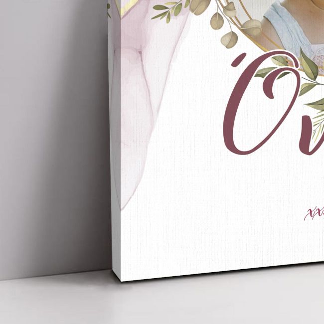 Canvas print welcome to my baptism,Golden circles and flowers ink colors