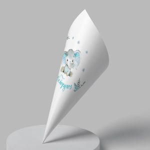 Paper candy cones,Cute blue elephant with flowers
