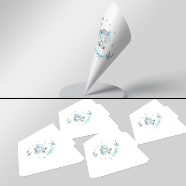 Paper candy cones,Cute blue elephant with flowers