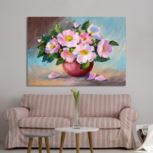 Πίνακας σε καμβά Τριαντάφυλλα, Spring pink wild roses in a vase