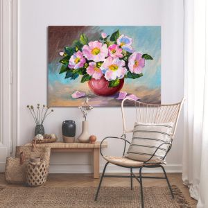 Canvas print Spring pink wild roses in a vase 2