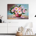 Πίνακας σε καμβά Τριαντάφυλλα, Spring pink wild roses in a vase