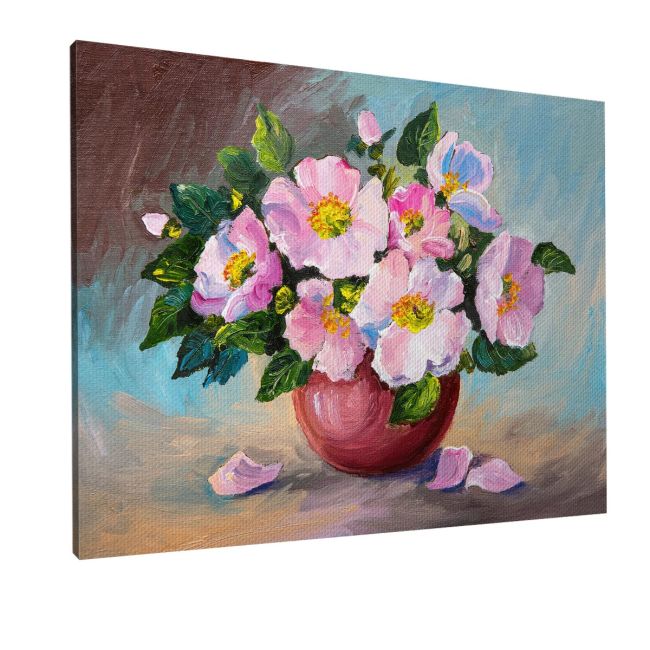 Πίνακας σε καμβά Τριαντάφυλλα, Spring pink wild roses in a vase