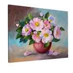 Canvas print Spring pink wild roses in a vase