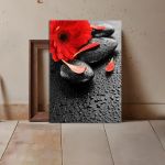Canvas print spa stones & red flower