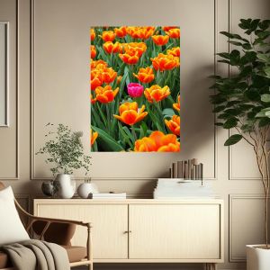 Canvas print Pink tulip between orange 2