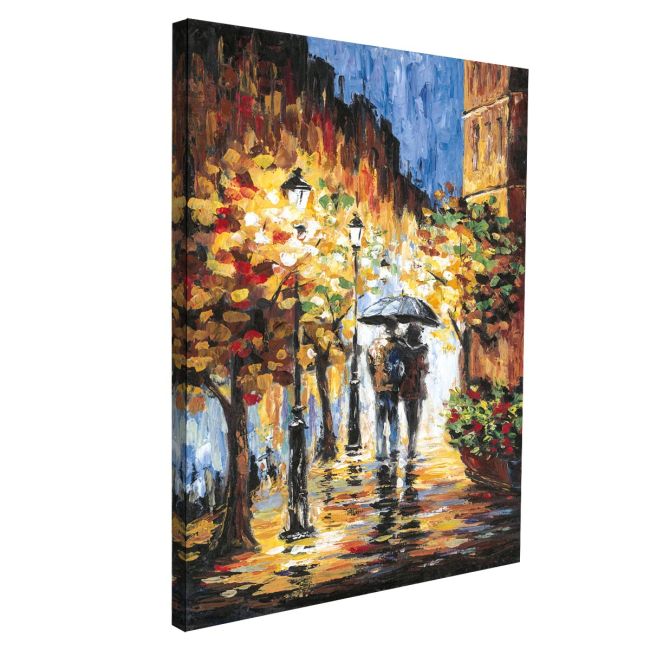 Canvas print Couple rain walk