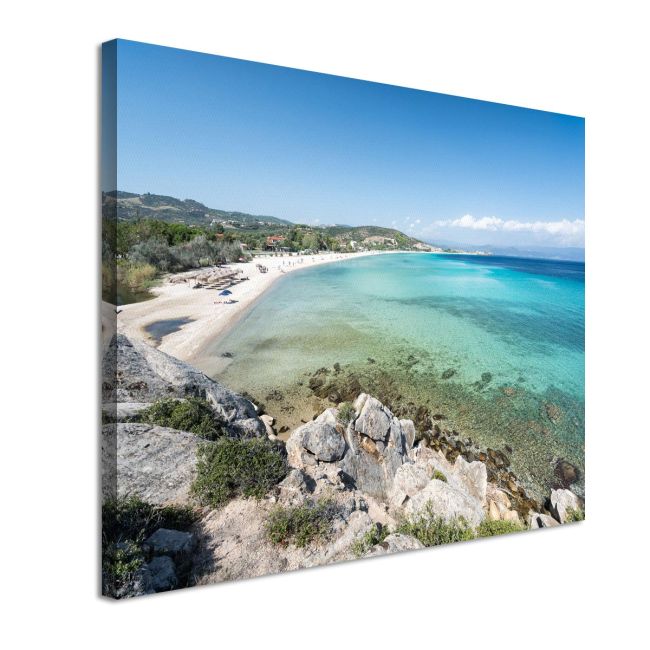 Canvas print. Sithonia beach Halkidiki, crystal turquoise waters, rocky landscape. Photographic style.