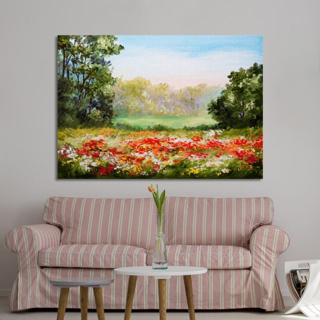 Πίνακας σε καμβά Παπαρούνες, Poppy field