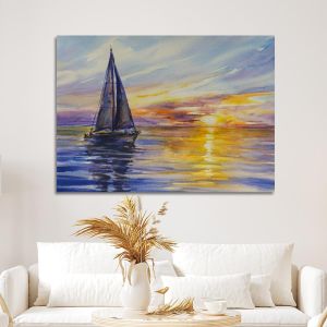 Canvas printOffer, Yacht sailing against sunset