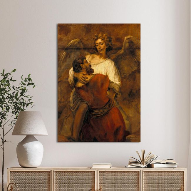 Canvas print Jakobs fight with an angel, Rembrandt