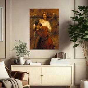 Canvas print Jakobs fight with an angel, Rembrandt 2