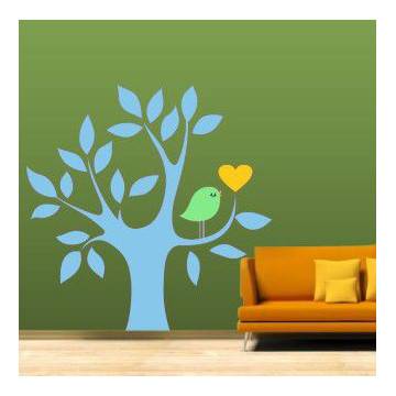 Wall stickers Tree, Heart and bird, light blue
