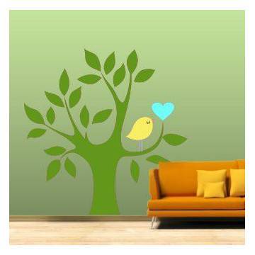 Wall stickers Tree, Heart and bird, green