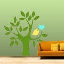 Αυτοκόλλητο τοίχου Δέντρο, καρδιά και πουλί, πράσινο