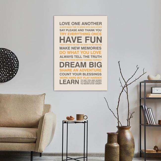 Canvas print Love one another, house rules