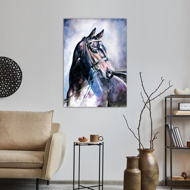 Canvas print Black horse watercolors