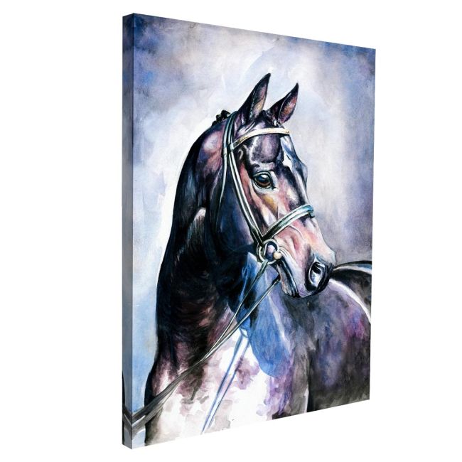 Canvas print Black horse watercolors