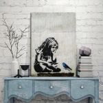 Πίνακας σε καμβά Girl with blue bird, street art