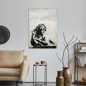Πίνακας σε καμβά Girl with blue bird, street art 2