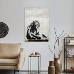 Canvas print Girl with blue bird, street art