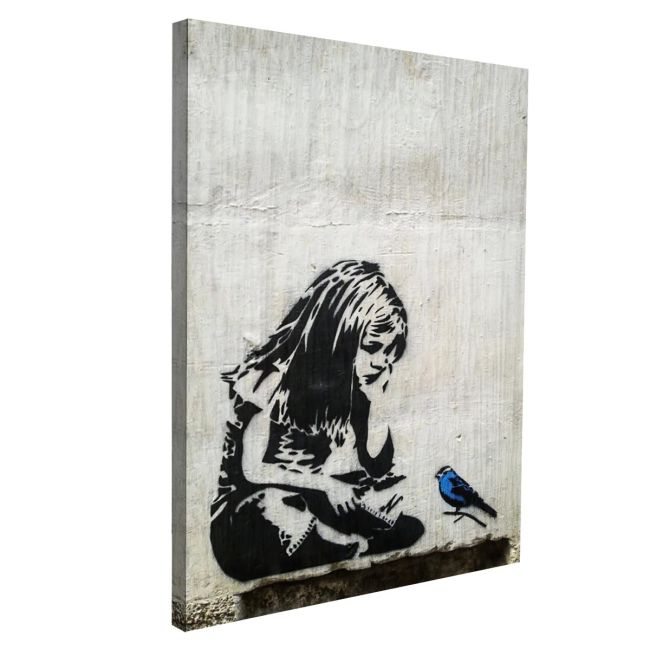 Πίνακας σε καμβά Girl with blue bird, street art