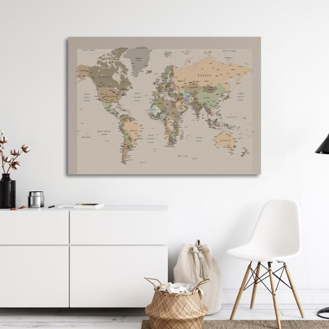 Πίνακας σε καμβά Παγκόσμιος χάρτης (World map) χρωμ. συνδ. IV