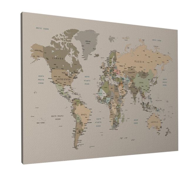 Πίνακας σε καμβά Παγκόσμιος χάρτης (World map) χρωμ. συνδ. IV