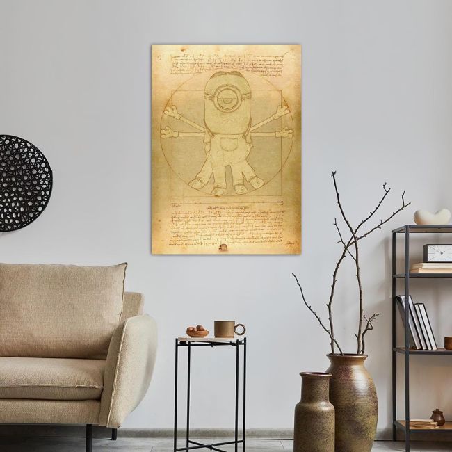 Canvas print The Vitruvian minion reart, (original Leonardo da Vinci)