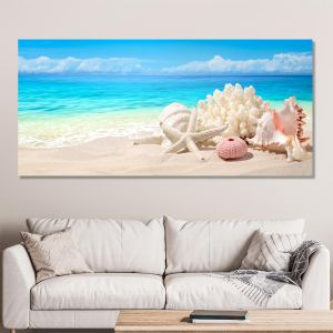 Πίνακας σε καμβά Seashells on sand beach, πανοραμικός 2