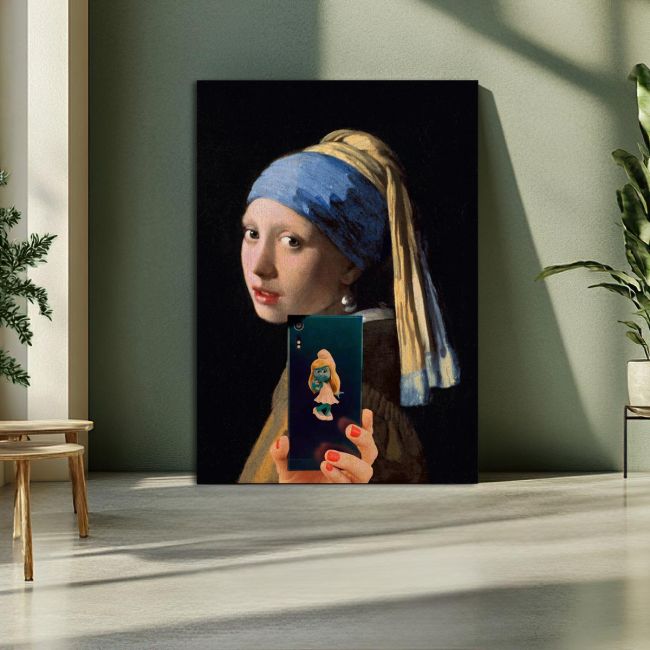 Canvas print The girl with a selfie reart, (original Vermeer J.)