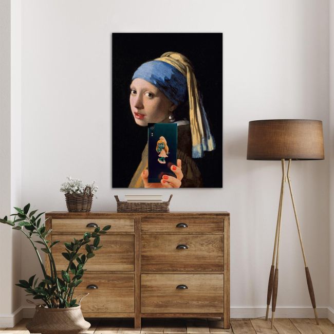 Canvas print The girl with a selfie reart, (original Vermeer J.)
