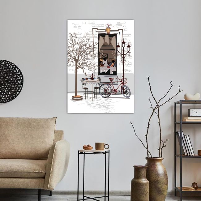 Canvas print Cafe and bicycle