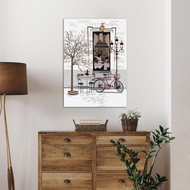 Canvas print Cafe and bicycle