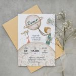 Baptism invitation, Little Prince, Fox, Planet artistic
