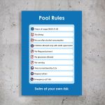 Plexiglass acrylic sign, pool rules vertical