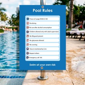 Plexiglass acrylic sign, pool rules vertical