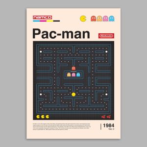 Pac Man poster Poster with black frame, minimal style 2