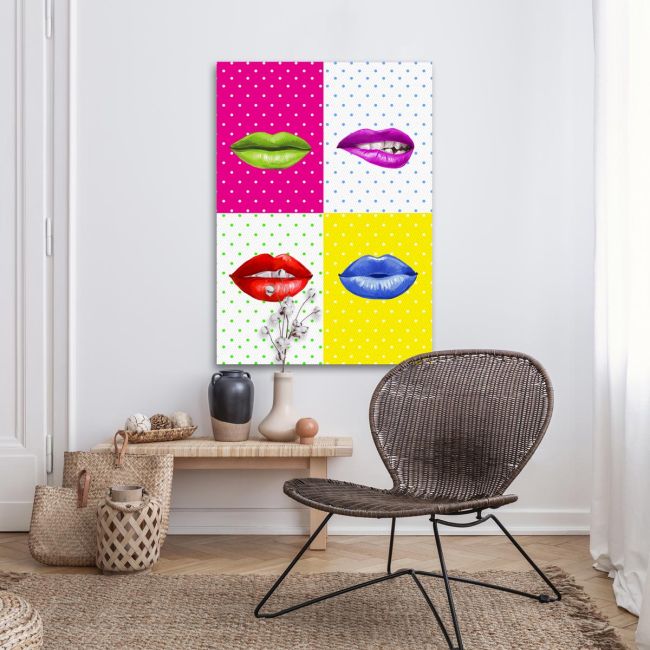 Πίνακας σε καμβά Pop art lips κάθετο Καμβάς τελαρωμένος, εφαρμογή στον χώρο