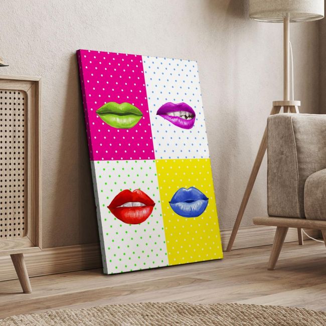 Πίνακας σε καμβά Pop art lips κάθετο Καμβάς τελαρωμένος, κοντινή λεπτομέρεια