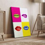 Πίνακας σε καμβά Pop art lips κάθετο Καμβάς τελαρωμένος, κοντινή λεπτομέρεια