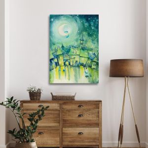 Cats town at night canvas print Framed canvas, minimal style 2