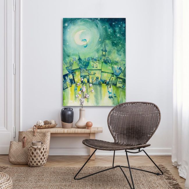Cats town at night canvas print Framed canvas, room application