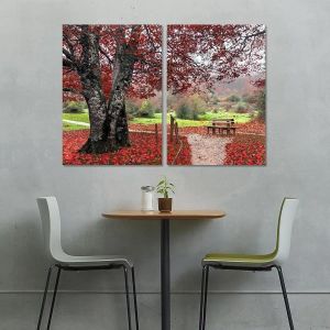 Πίνακας σε καμβά Red leaves, δίπτυχος 2