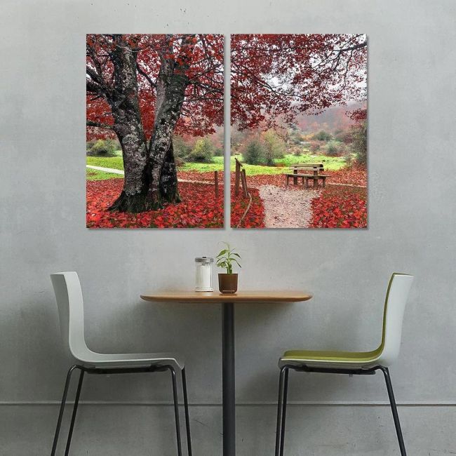 Πίνακας σε καμβά Red leaves, δίπτυχος