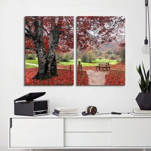 Πίνακας σε καμβά Red leaves, δίπτυχος