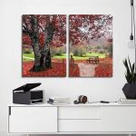 Πίνακας σε καμβά Red leaves, δίπτυχος