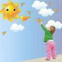 Αυτοκόλλητα τοίχου παιδικά Ήλιος , σύννεφα και πουλιά