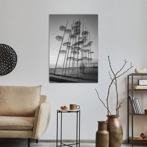 Πίνακας σε καμβά Θεσσαλονίκη, Umbrellas of Thessaloniki, black and white 2