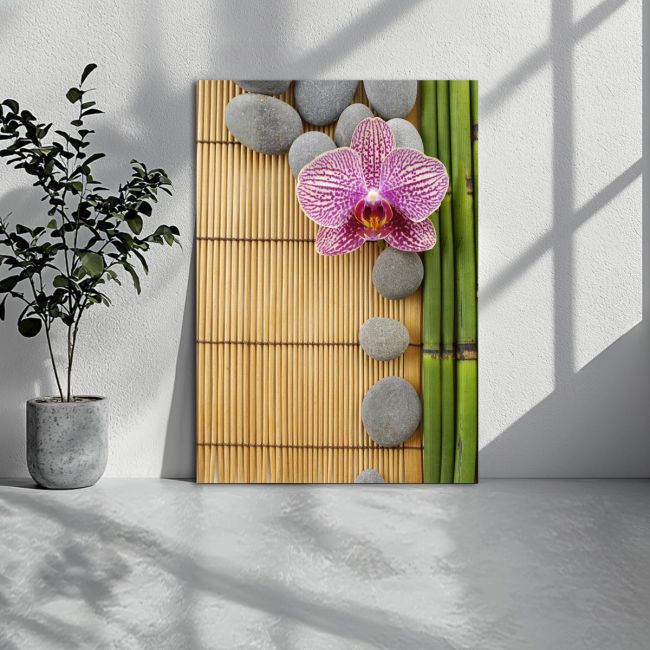 Πίνακας σε καμβά Ορχιδέα, Pink orchid and gray stones